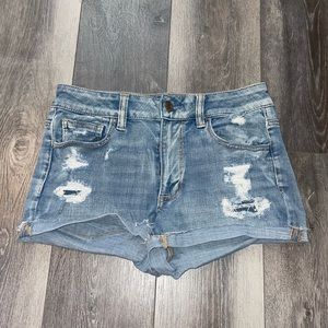ae light wash high rise shorts